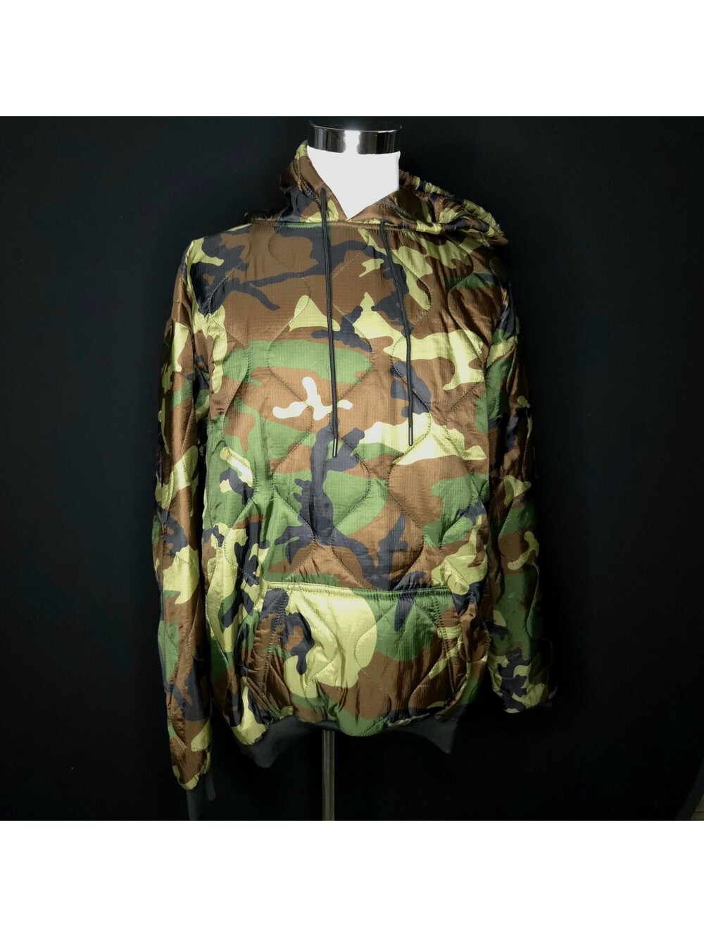 Men's OAF Nation Jacket Green Camo Quilted Hooded Bad Larry Logo Patch Sz XL